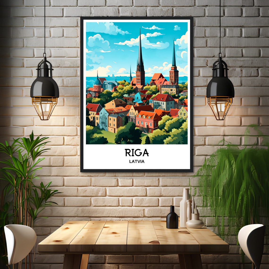 Riga Latvia Old Town Rooftops and Church Spires Travel Poster - Image 3