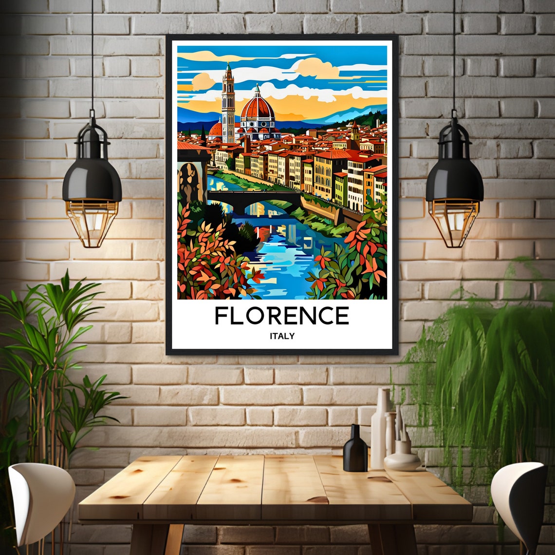 Florence Italy Duomo Arno River Beautiful Autumn Travel Poster - Image 3