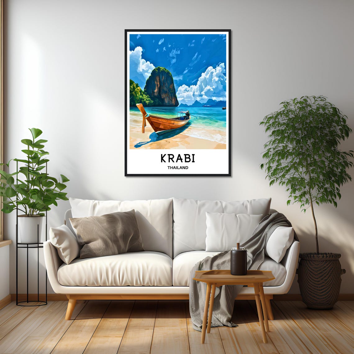 Krabi Thailand Beach Poster with Longtail Boat and Limestone Cliffs - Image 2