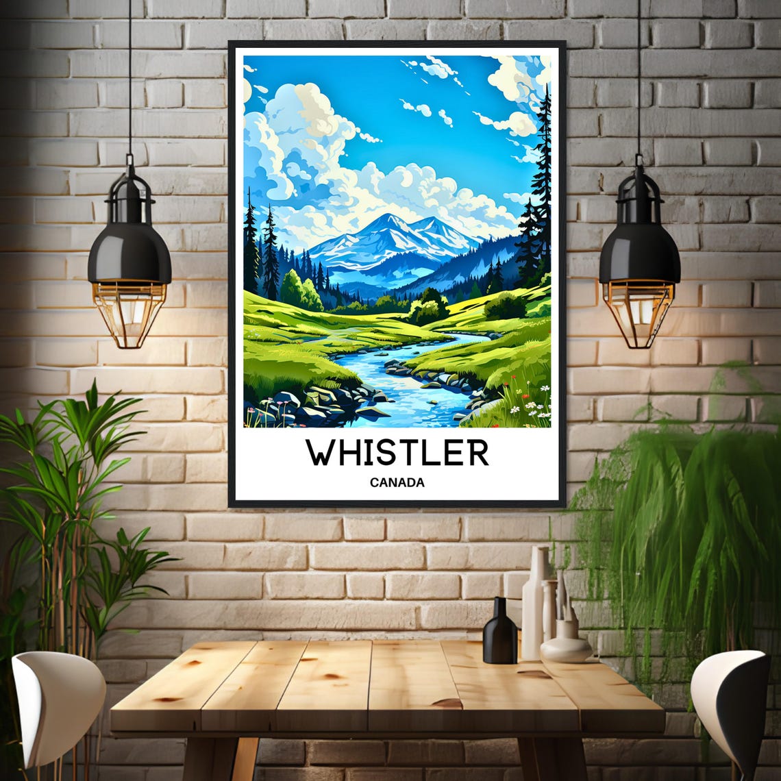 Whistler Canada Colorful Mountain Valley Stream Illustration Poster - Image 3