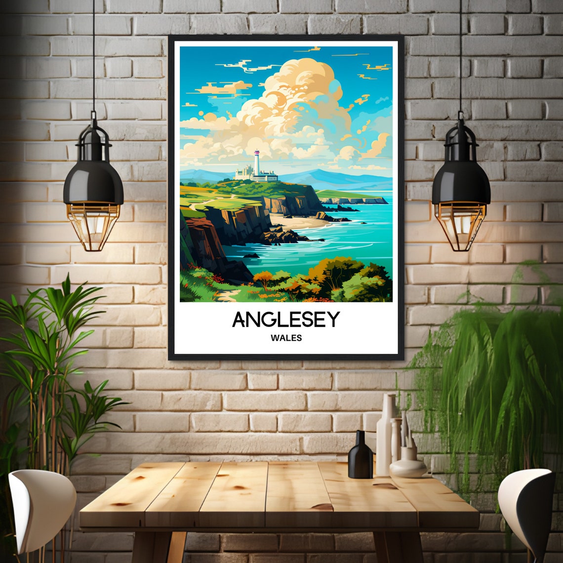 Anglesey Wales Coastal Lighthouse Above the Sea Travel Poster - Image 3