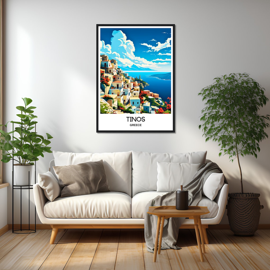 Tinos Greece Seaside Village Bougainvillea Aegean Travel Poster - Image 2