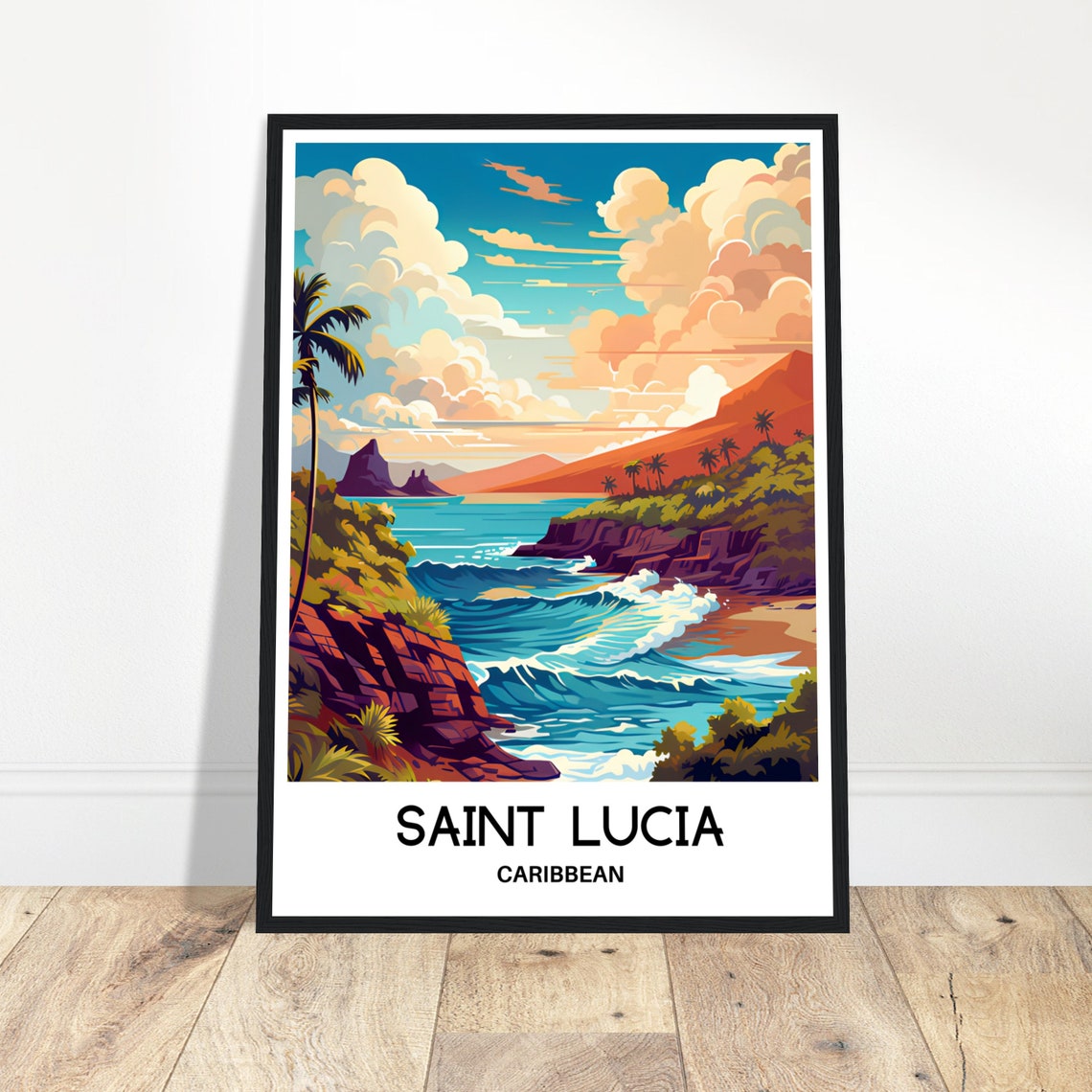 Saint Lucia Caribbean Dramatic Rocky Coast Ocean Waves Poster