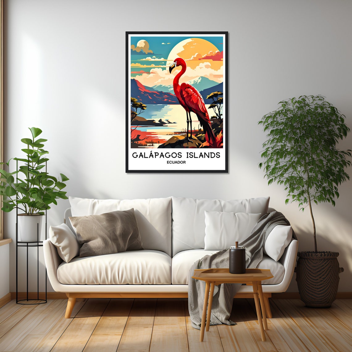 Galapagos Islands Ecuador Flamingo Sunset Lagoon Travel Poster - Image 2