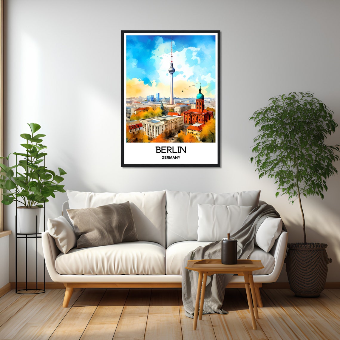 Berlin Germany TV Tower Red Brick Watercolor Skyline Travel Poster - Image 2