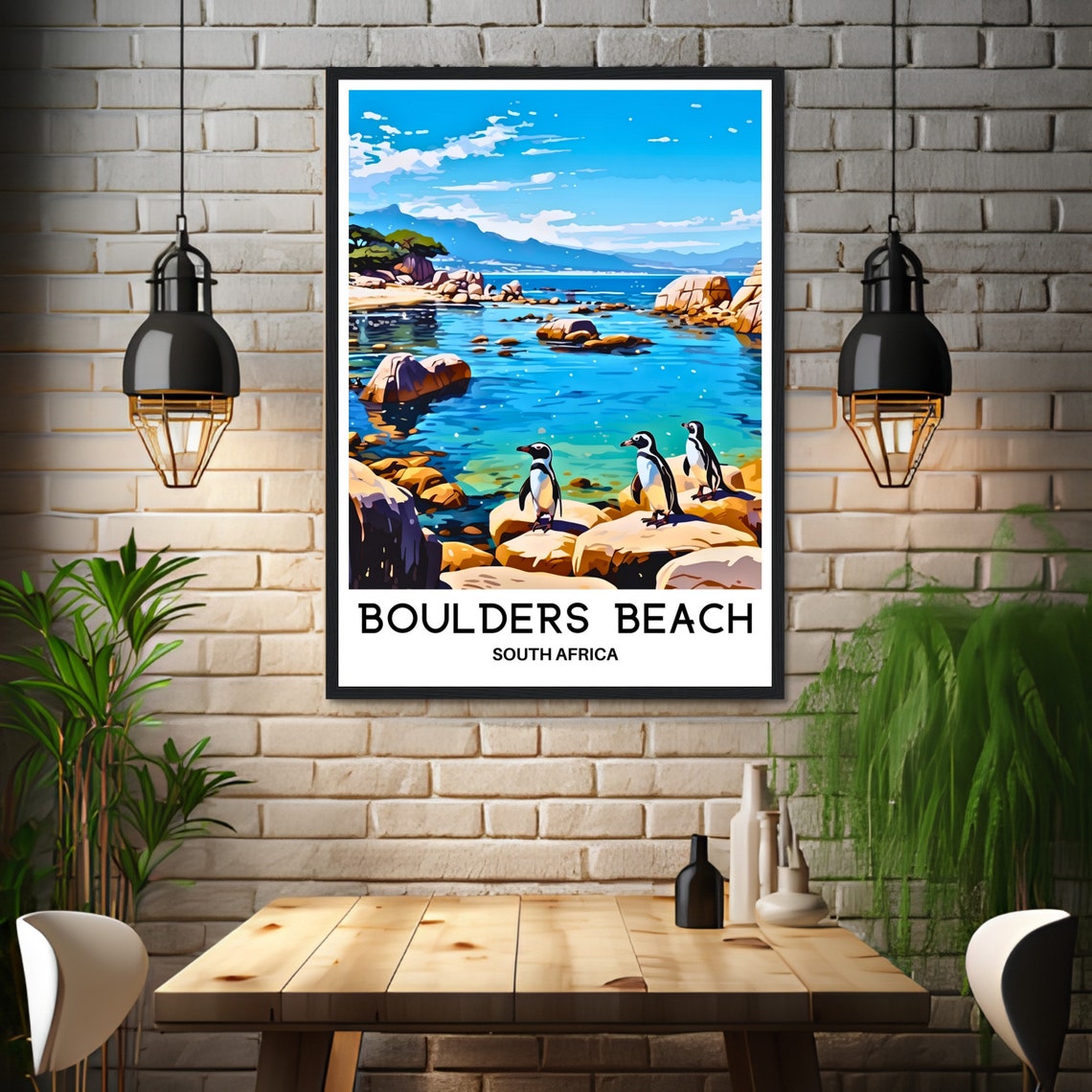 Boulders Beach South Africa Penguins On Rocks Ocean Travel Poster - Image 3