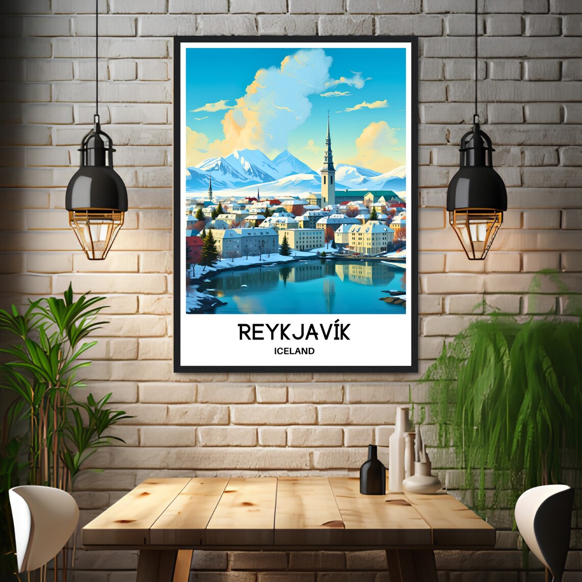 Reykjavik Iceland Winter City Harbor Snow Vintage Travel Poster - Image 3
