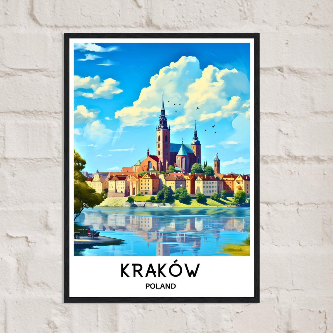 Krakow Poland Riverside Historic Cathedral Skyline Travel Poster - Image 3