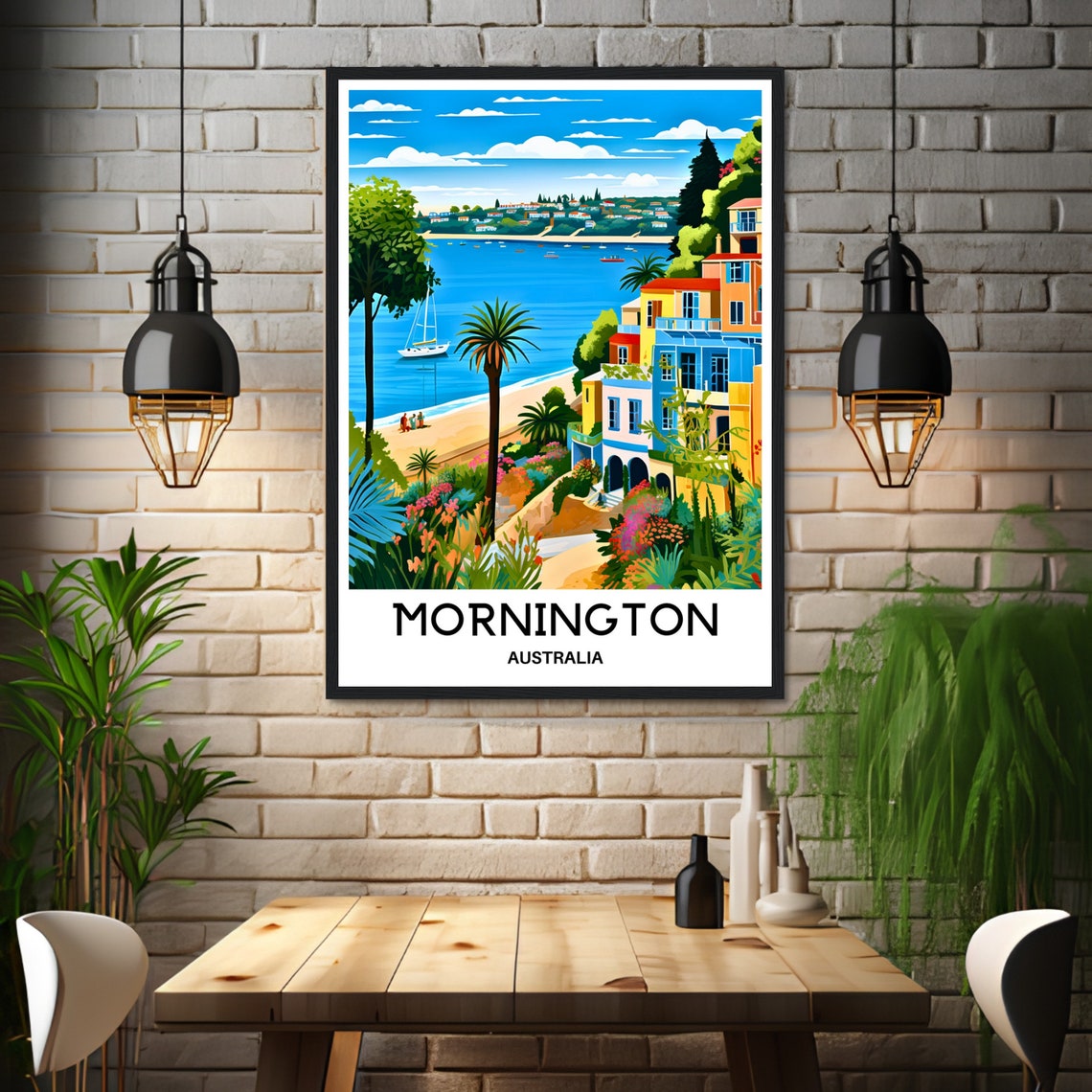 Mornington Bay Colorful Beach Houses Australia Travel Poster - Image 3