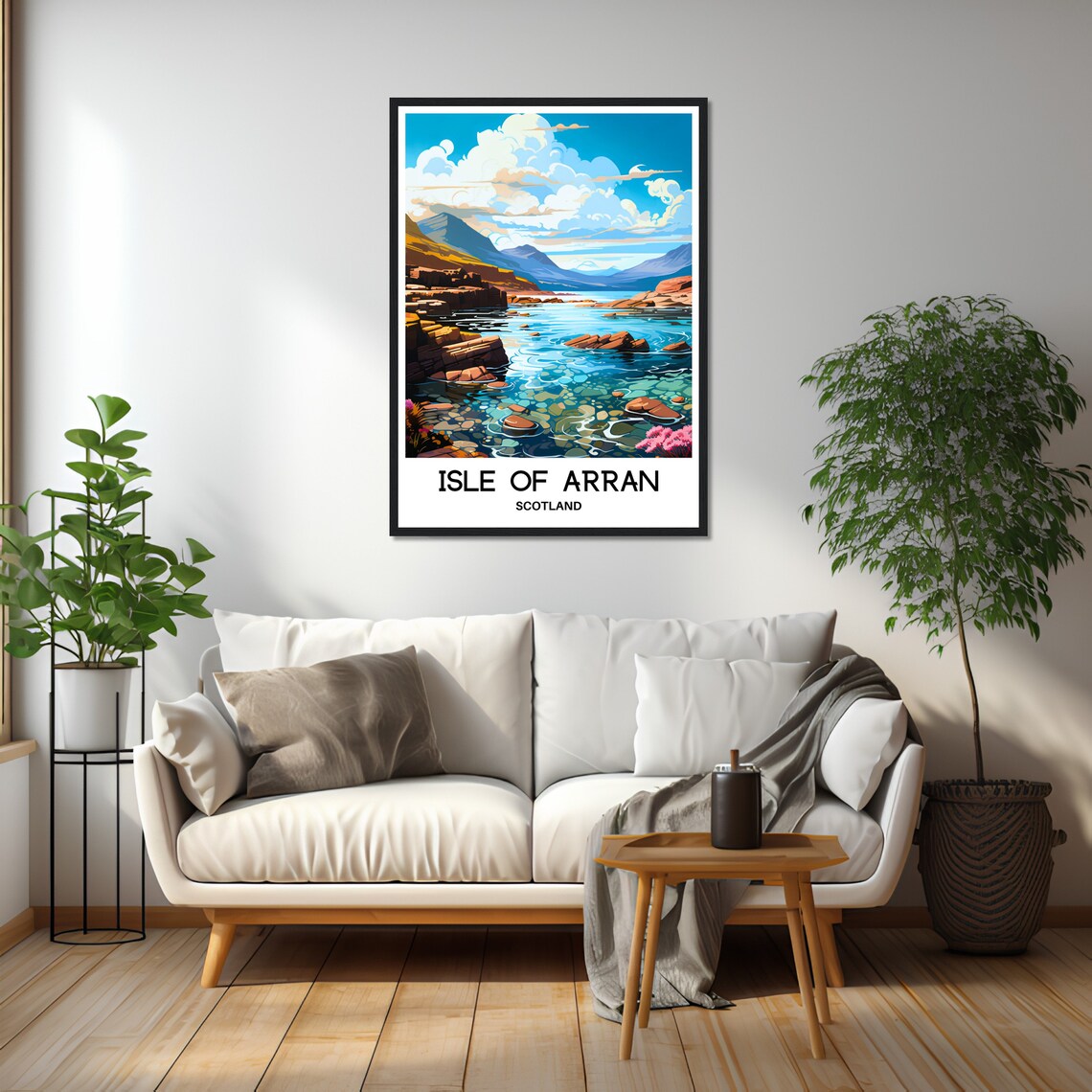 Isle of Arran Scotland Rocky Coastline Mountain View Travel Poster - Image 2