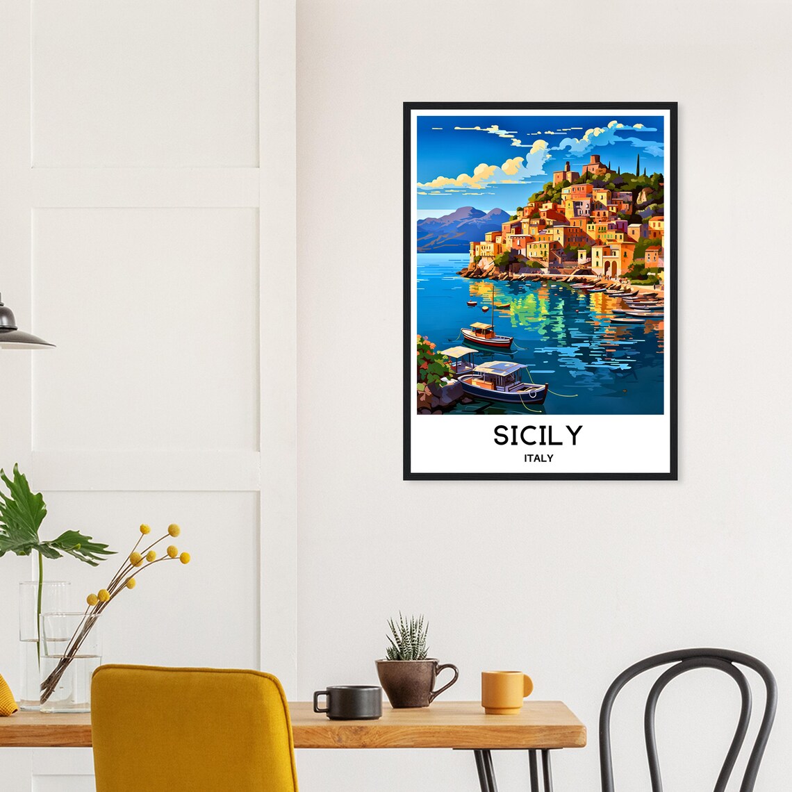 Sicily Italy Colorful Harbor Village Fishing Boats Travel Poster - Image 2