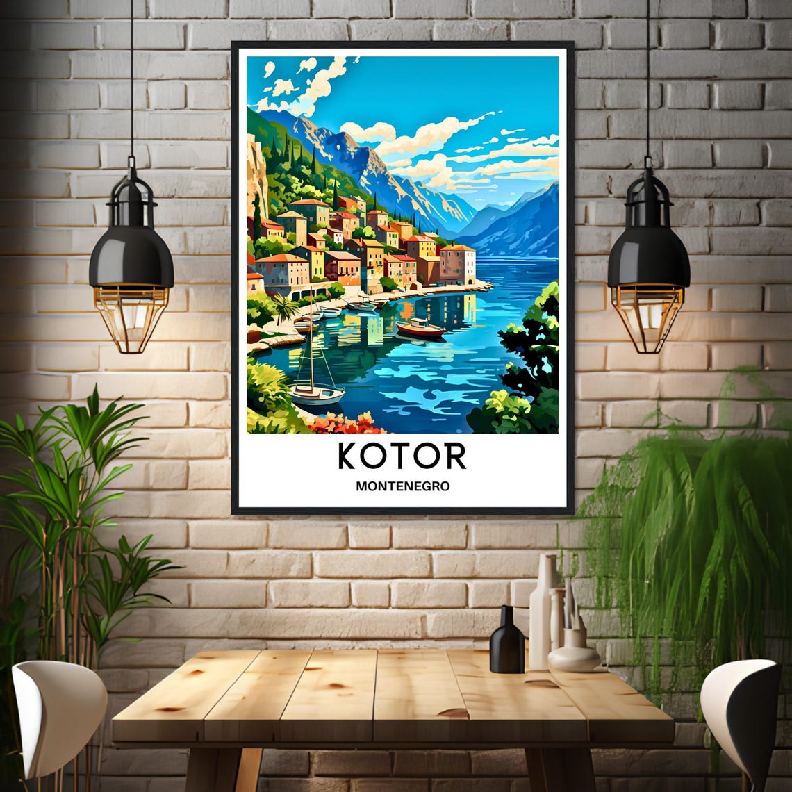 Kotor Montenegro Bay Harbor Boats Mountain Waterfront Poster - Image 3