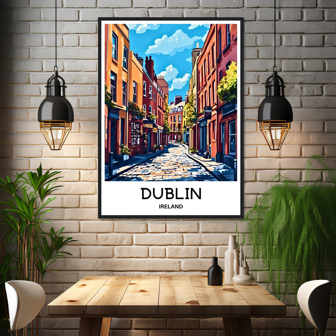 Dublin Ireland Cobblestone Street Colorful Buildings Travel Poster - Image 3