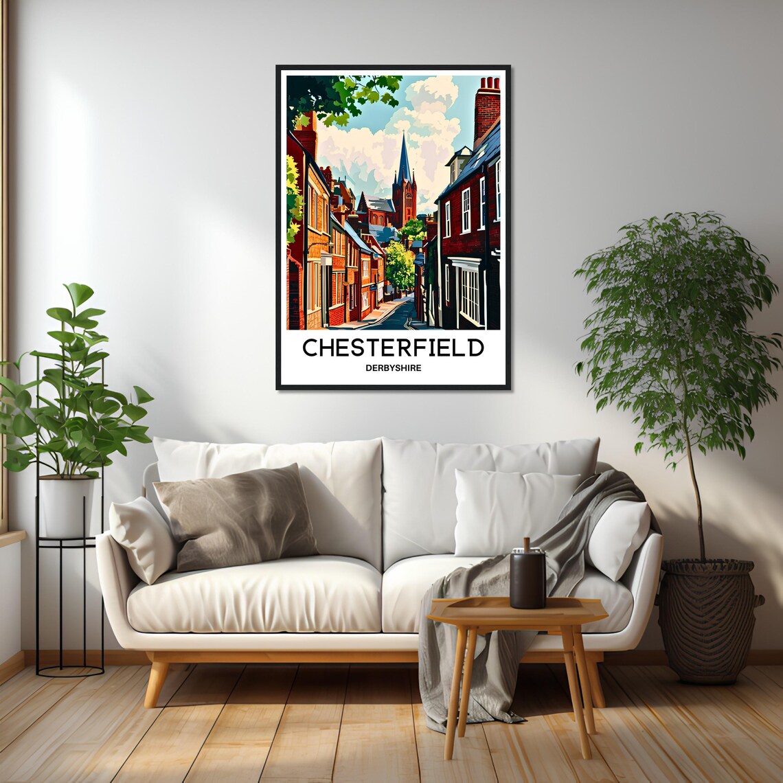 Chesterfield Derbyshire Vintage Church Spire Old Town Travel Poster - Image 2