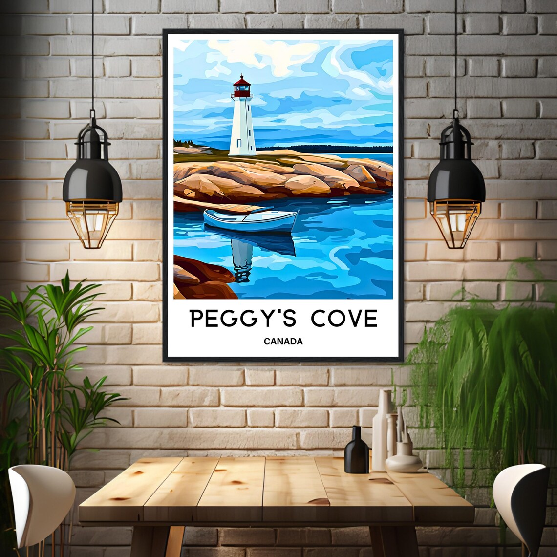 Peggys Cove Canada Red Roof Lighthouse Rocky Shore Travel Poster - Image 3