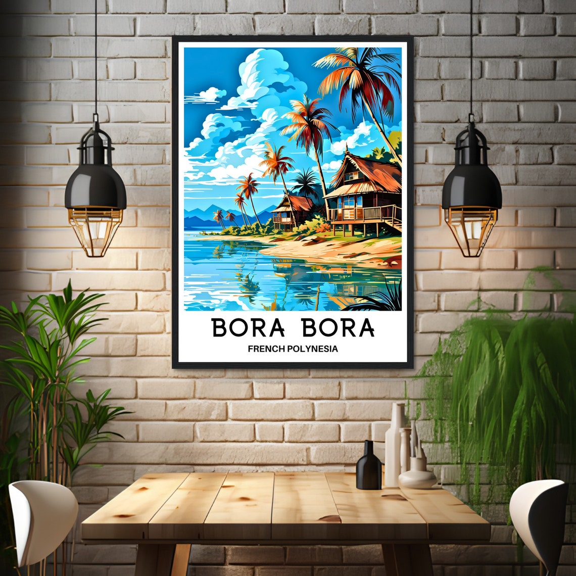 Bora Bora Beach Bungalows Palms Lagoon Paradise Island Poster - Image 3