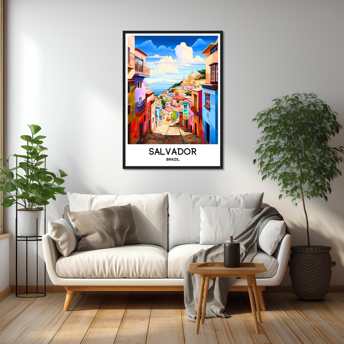 Salvador Brazil Colorful Hillside Town Ocean View Travel Poster - Image 2