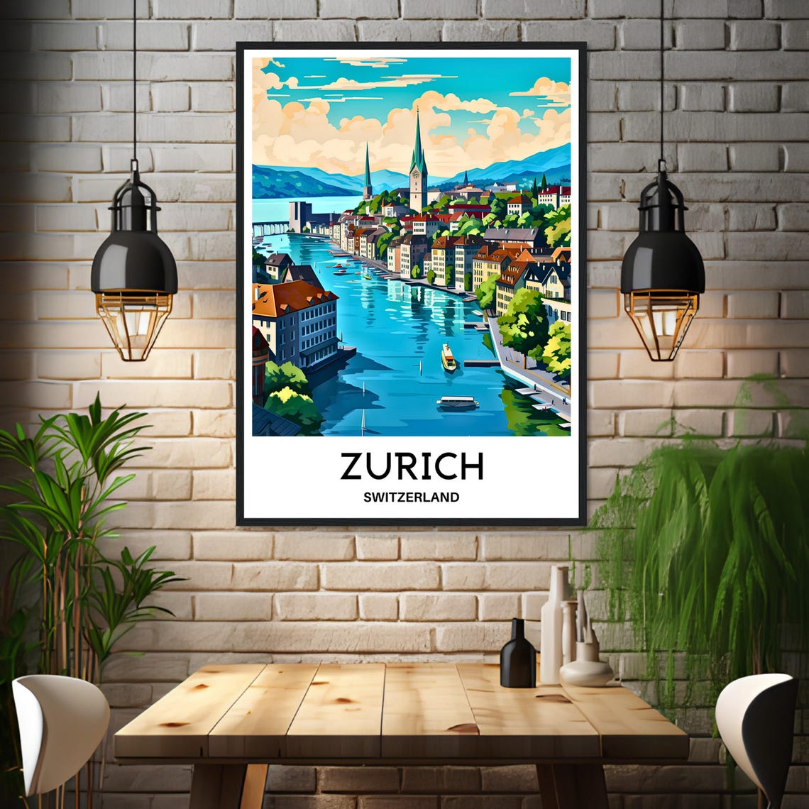 Zurich Switzerland Old Town River Limmat Cityscape Travel Poster - Image 3
