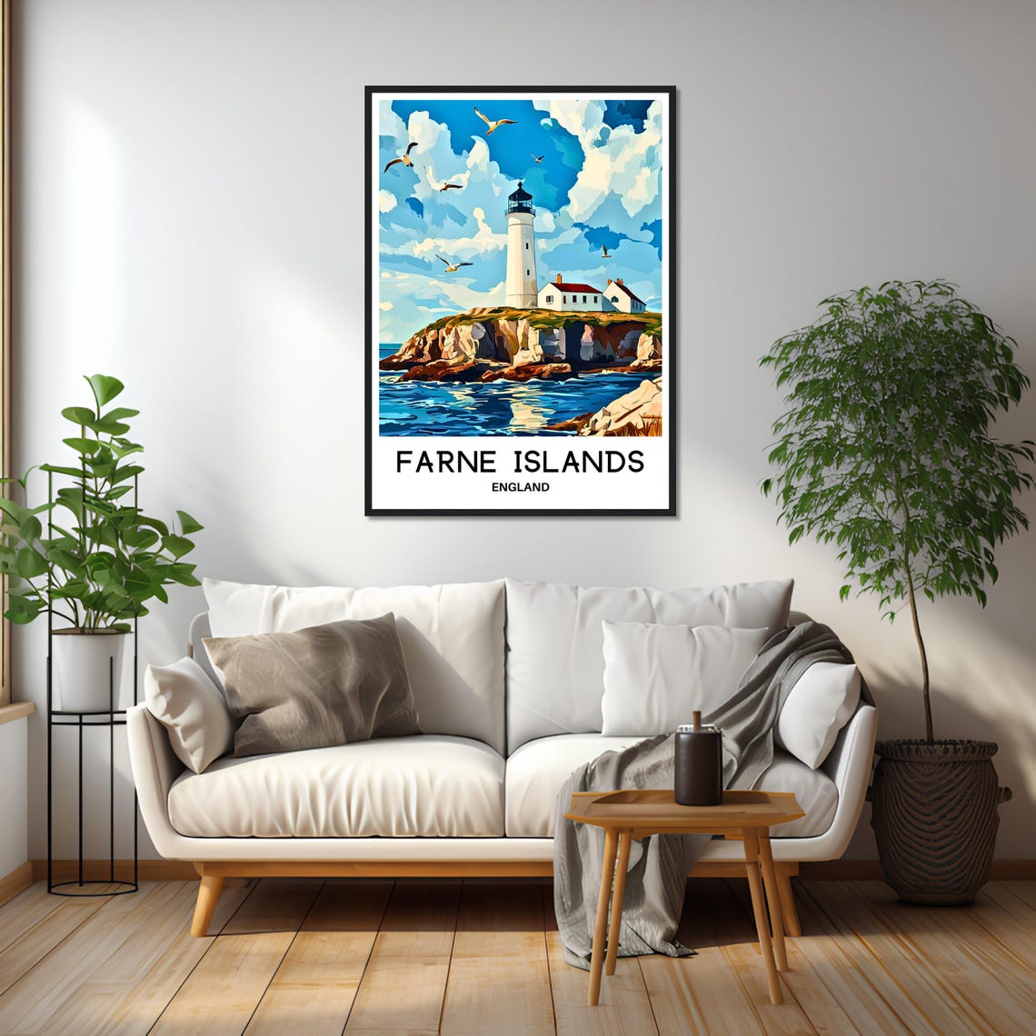 Farne Islands England Lighthouse Seabirds Coastal Illustration Poster - Image 2