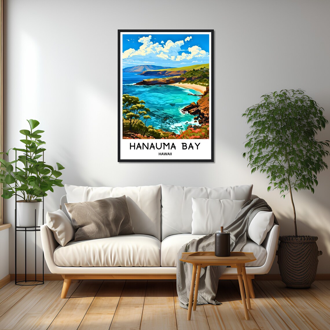 Hanauma Bay Hawaii Vintage Travel Turquoise Coastline Poster - Image 2