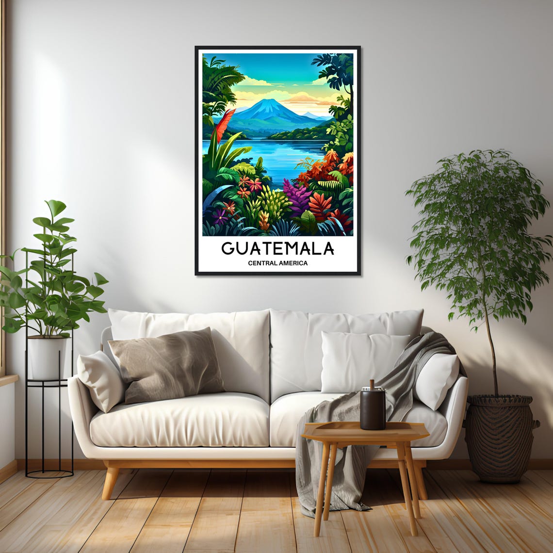 Lake Atitlan Volcano Through Jungle Foliage Guatemala Poster - Image 2