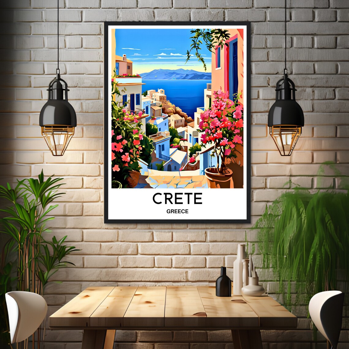 Crete Bougainvillea Alley White Village Sea View Greece Travel Poster - Image 3