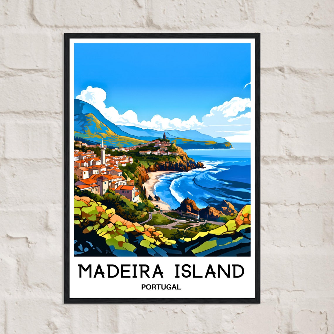Madeira Island Portugal Coastal Cliffs Town Blue Ocean Travel Poster - Image 2