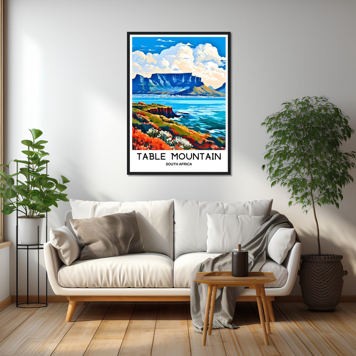 Table Mountain Coastal View Flowers South Africa Scene Poster - Image 2