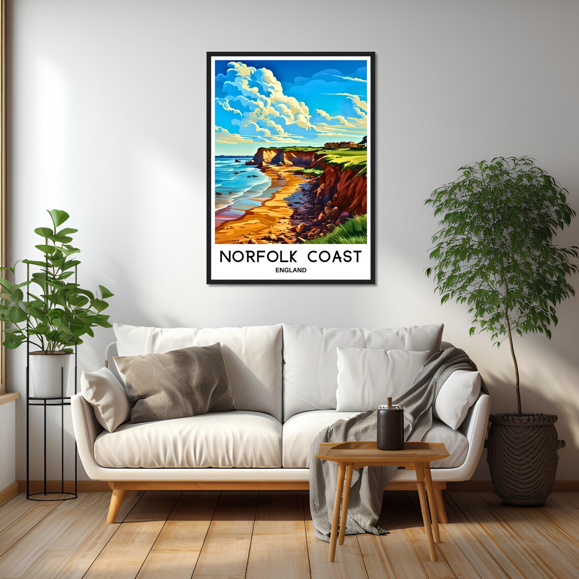 Norfolk Coast England Vintage Travel Red Cliff Beach Scene Poster - Image 2