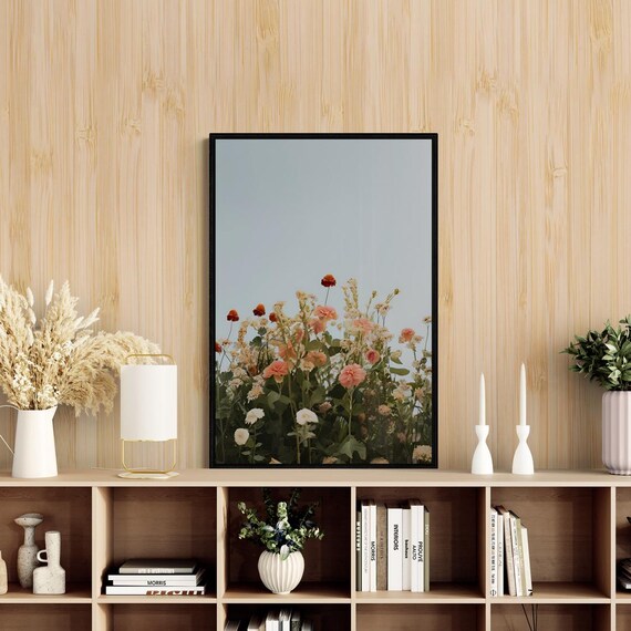 Wildflower Meadow Blooms Against Pale Sky Minimalist Floral Art Poster
