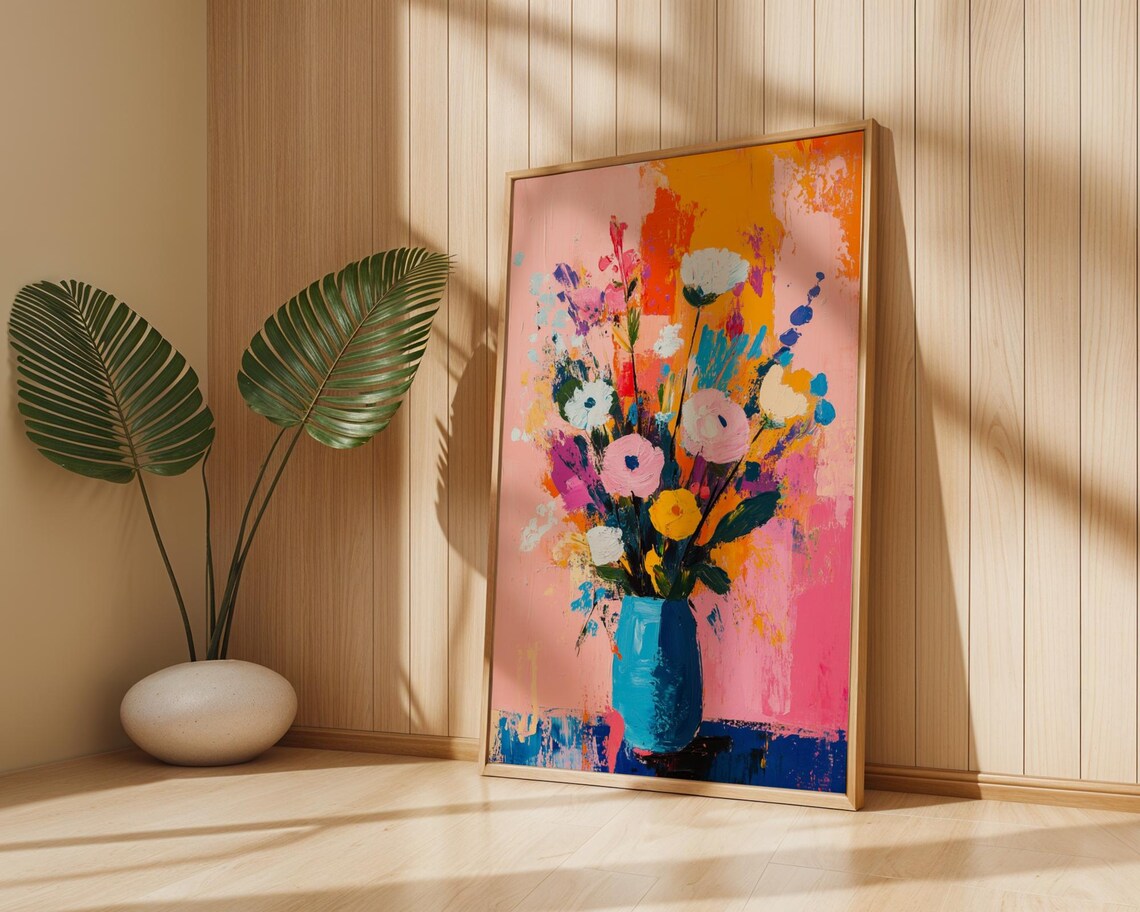 Colorful Bouquet Blue Vase Abstract Matisse Style Floral Art Poster - Image 2