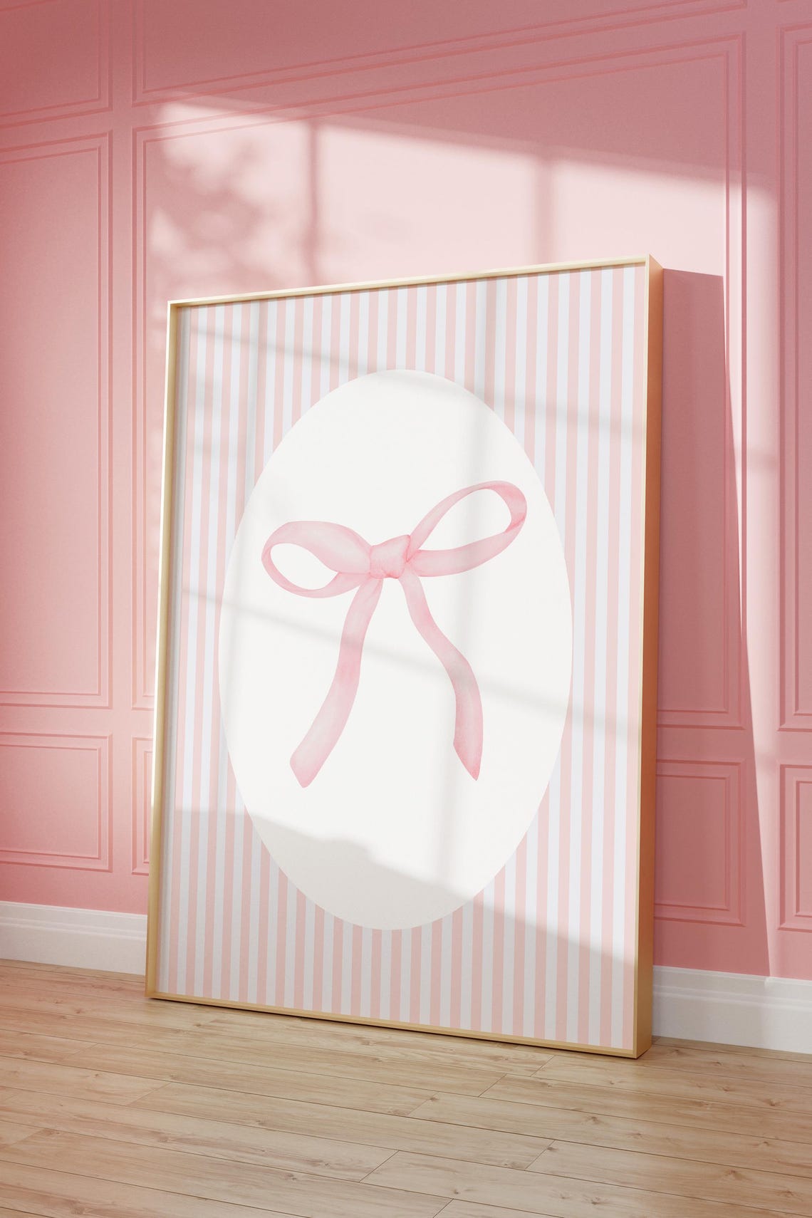 Pink Ribbon Bow Nursery Coquette Watercolor Wall Art For Baby