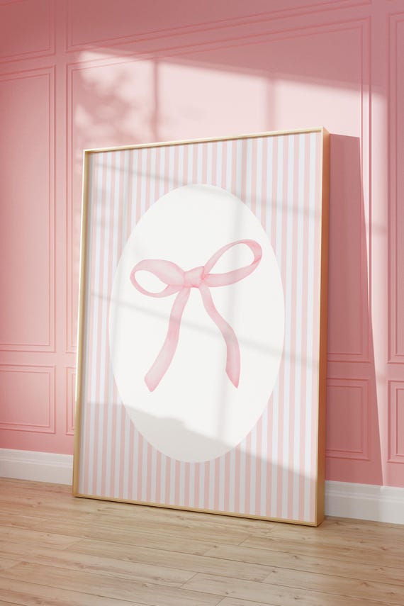 Pink Bow Wall Art Baby Girl Nursery Print Dorm Girls Room Coquette Vintage Girly