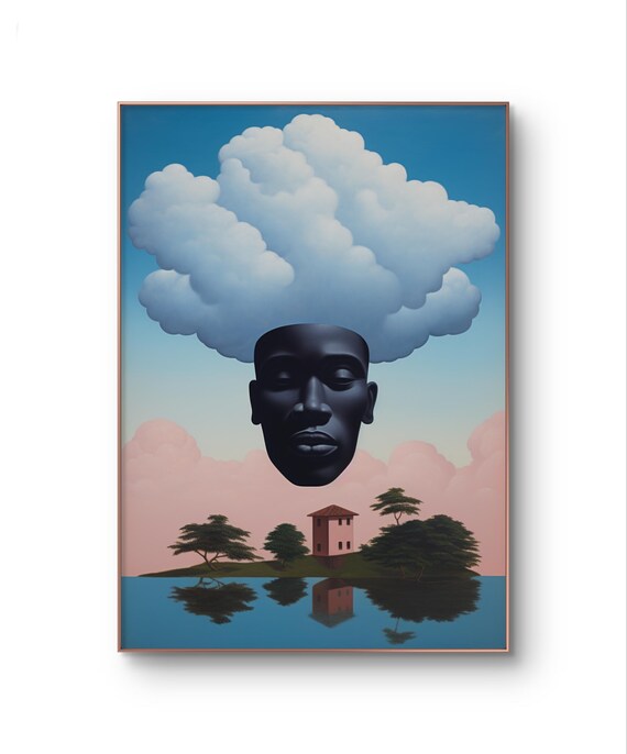 Surreal Floating Face With Cloud Above Island Lake Kumasi Ghana Print