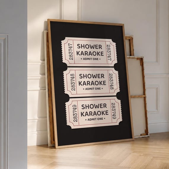 Shower Karaoke Ticket Poster Preppy Bathroom Decor Wall Art Vintage Trendy Singing Funny Prints Optional Frame