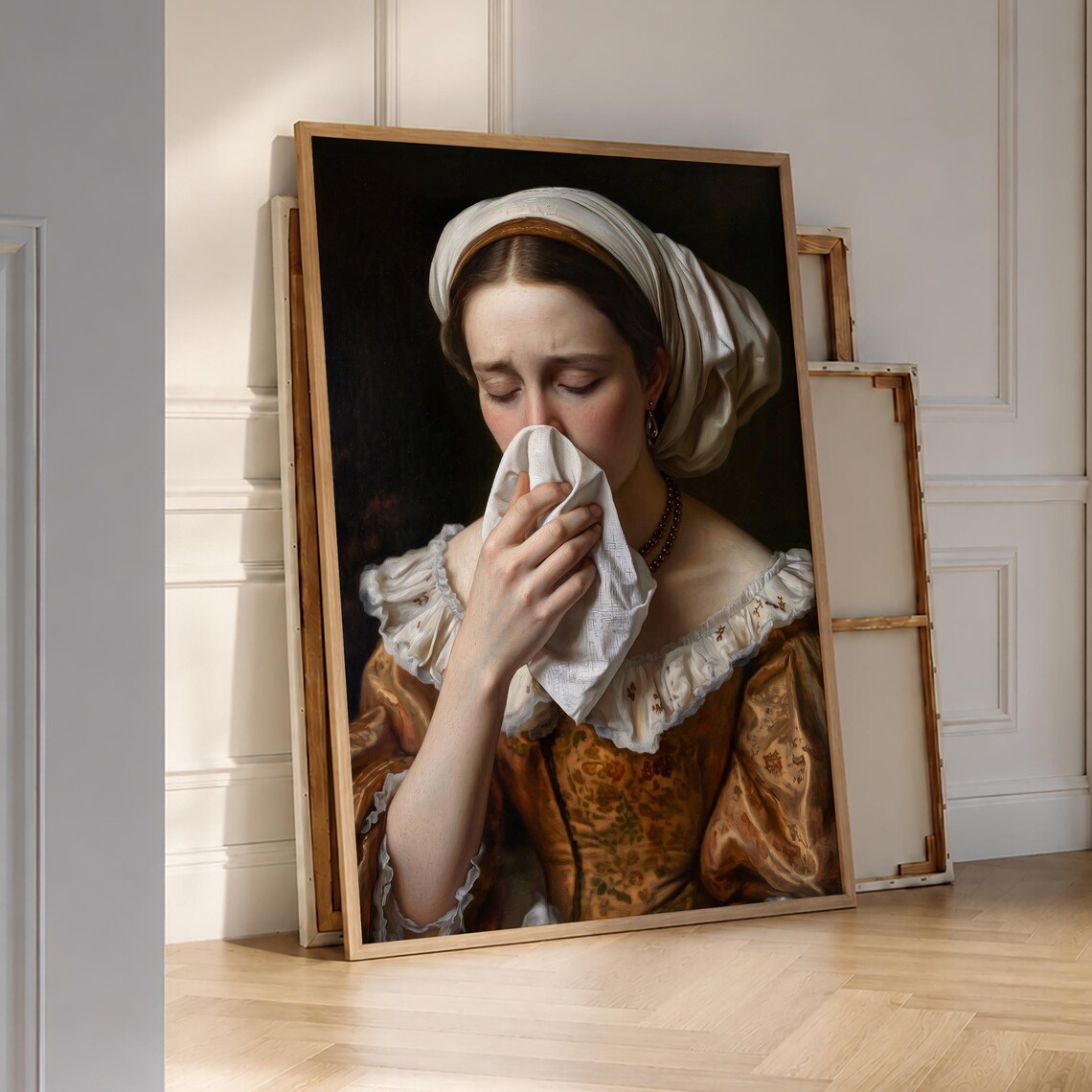 Funny Classical Lady Blowing Nose Vintage Bathroom Humor Poster