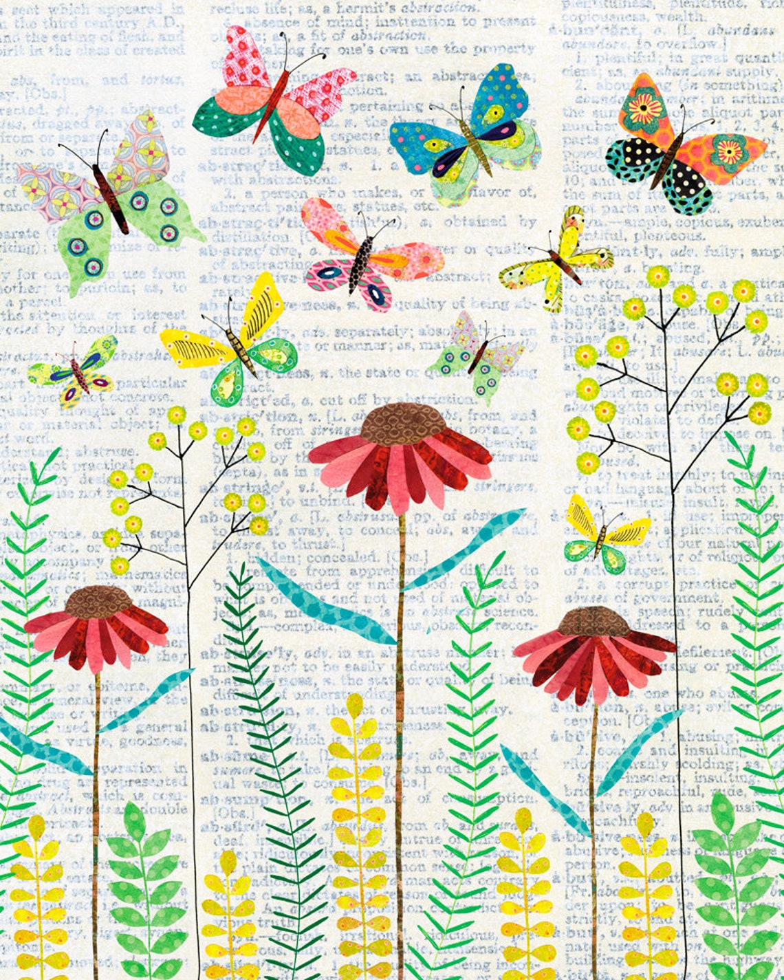 Colorful Butterflies And Coneflowers On Book Pages Art Poster