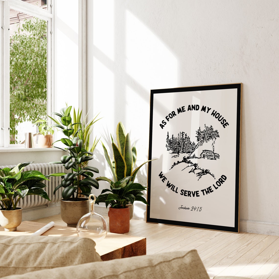 Joshua 24 15 We Will Serve The Lord Black Cabin Bible Verse Wall Art - Image 2