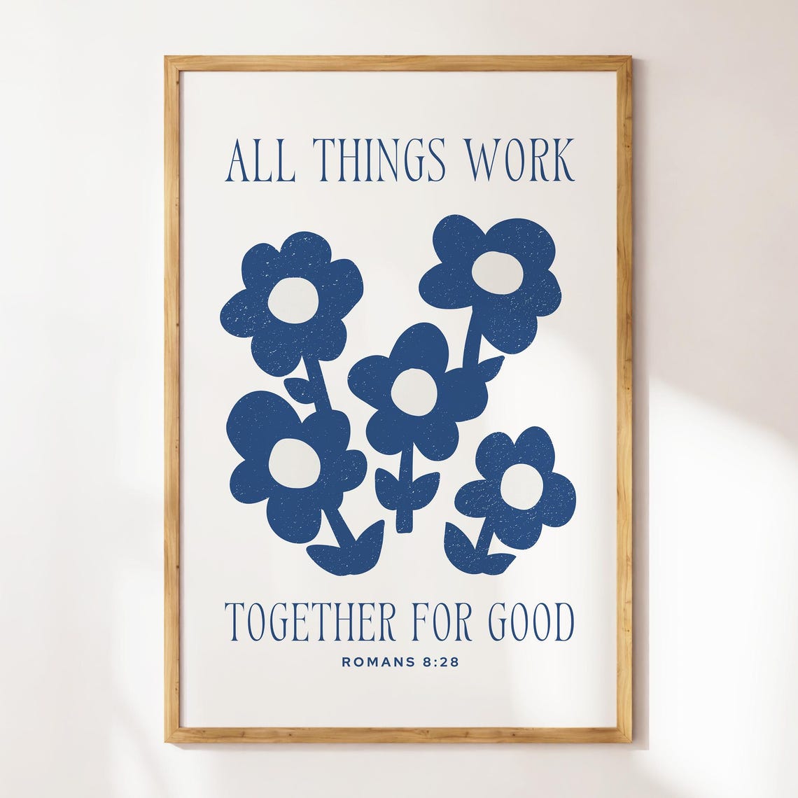 All Things Work Together For Good Romans 8:28 Navy Floral Poster - Image 2