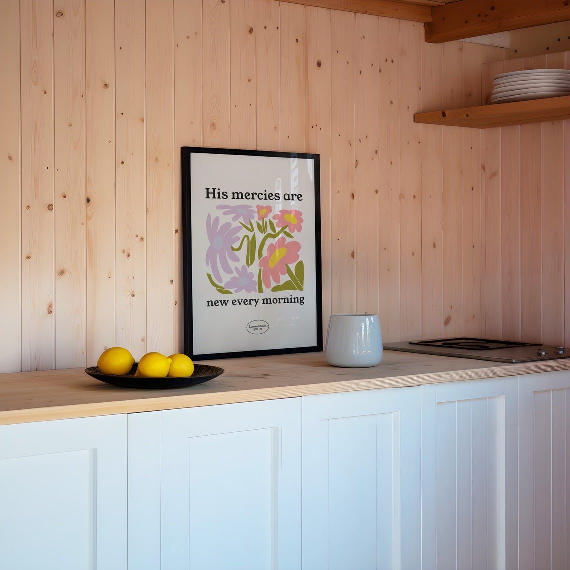 His Mercies Are New Every Morning Pink Floral Lamentations Wall Art - Image 3