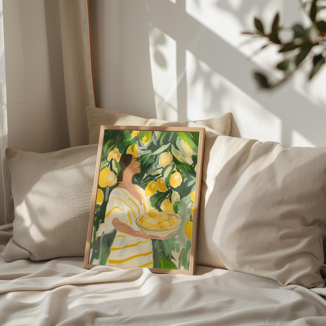 Lemon Garden Woman Holding Bowl Of Lemons Painterly Art Poster - Image 2