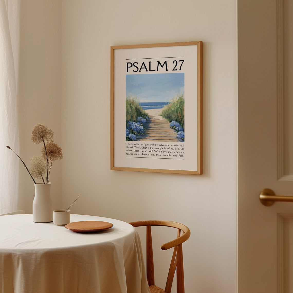 Psalm 27 Beach Boardwalk Hydrangea Ocean Art Scripture Poster - Image 3