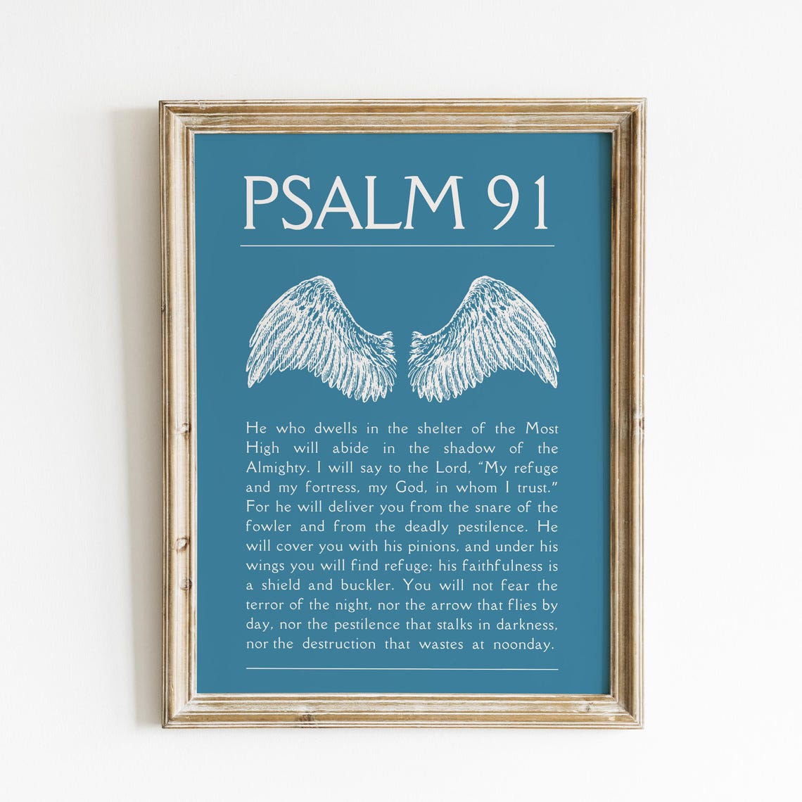 Psalm 91 Angel Wings Blue Scripture Passage Typography Poster
