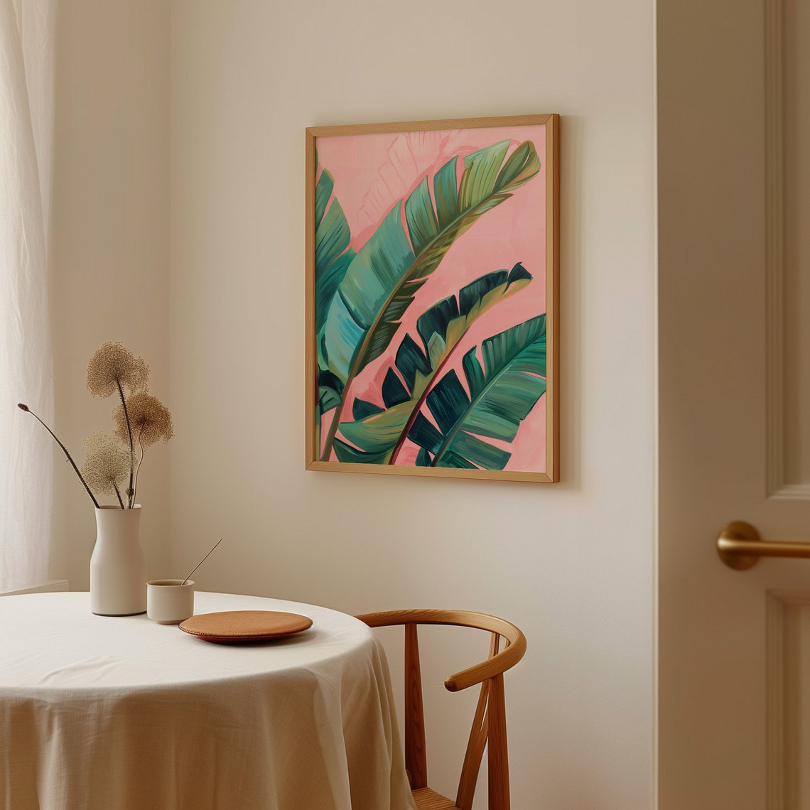 Pink Tropical Banana Leaf Painting Modern Botanical Wall Poster - Image 4