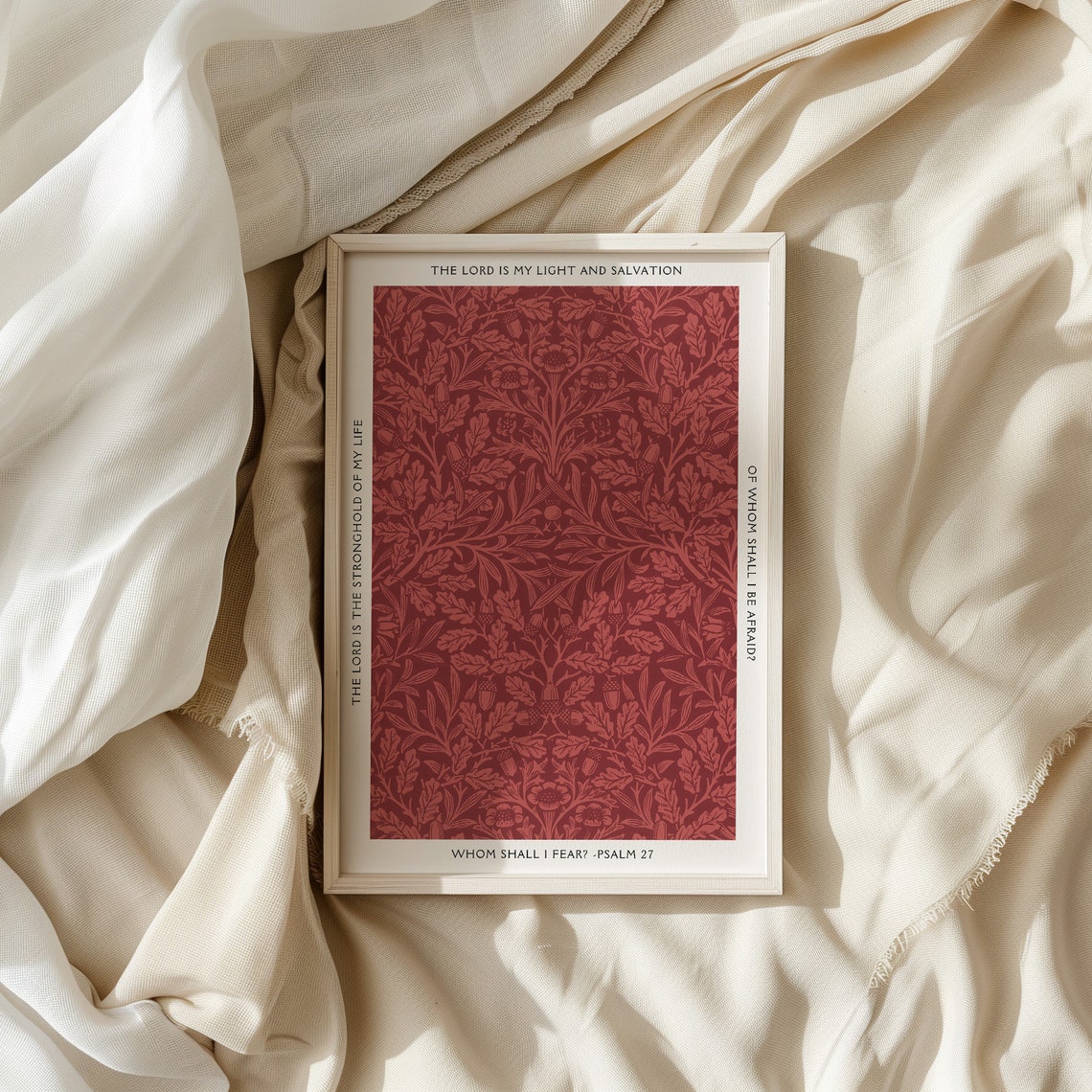 Psalm 27 Whom Shall I Fear Deep Red Botanical Pattern Poster Art - Image 3