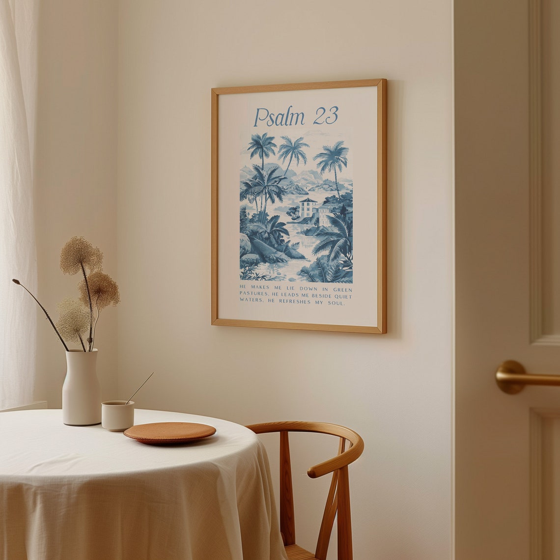 Psalm 23 Blue Toile Chinoiserie Palm Tree Scripture Wall Poster - Image 4