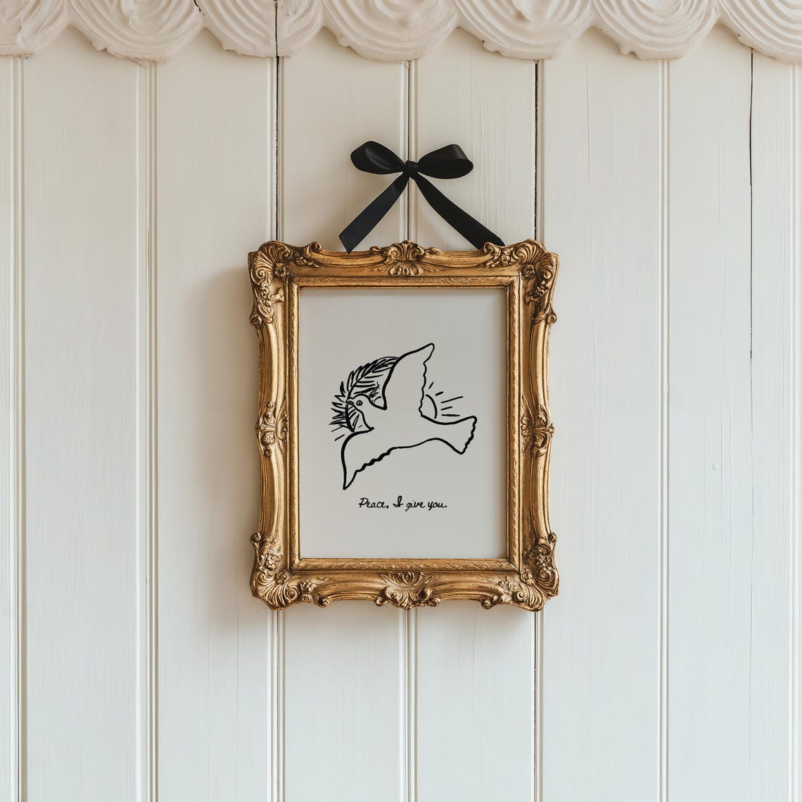 Peace I Give You Dove Cream Black Ink Line Art Scripture Poster - Image 4