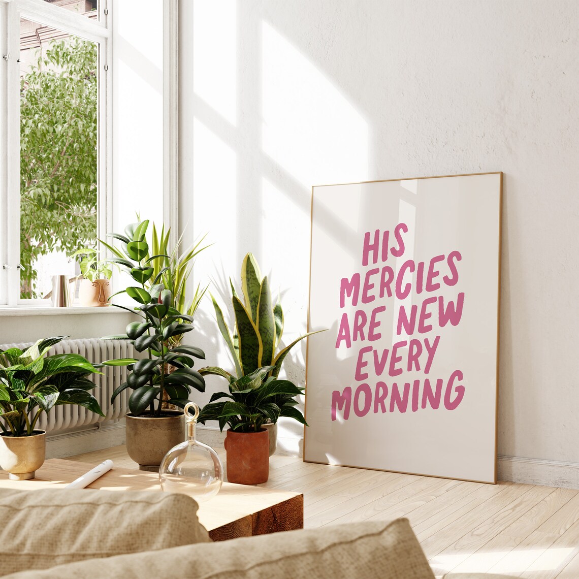 His Mercies Are New Every Morning Magenta Brush Lettering Christian Quote Poster - Image 4