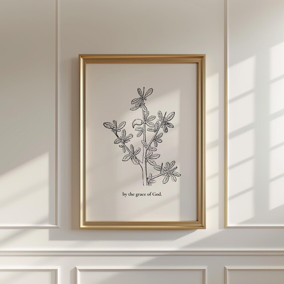 By the Grace of God Botanical Branch Line Art Scripture Poster