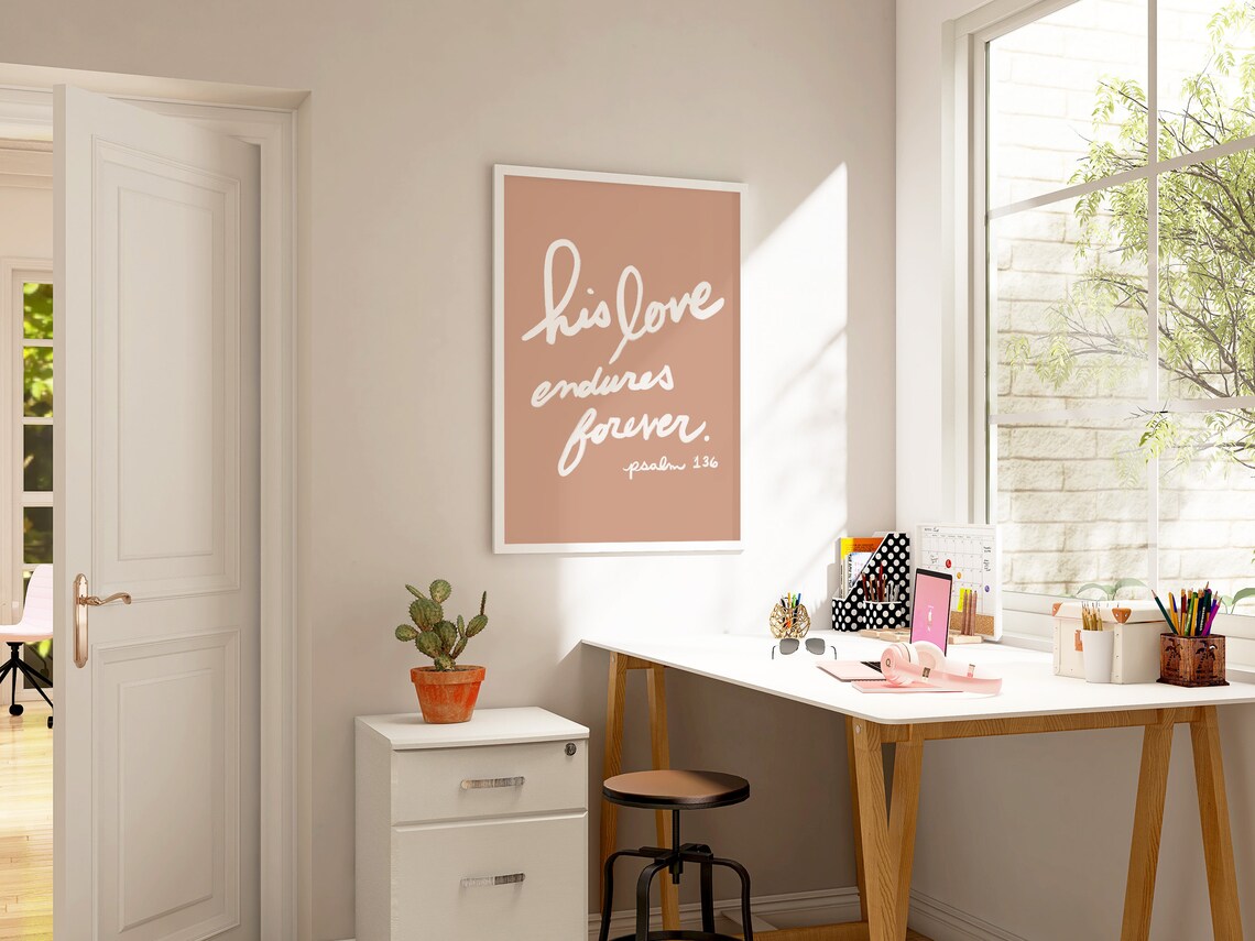 His Love Endures Forever Psalm 136 Terracotta Hand Lettered Script Poster - Image 2